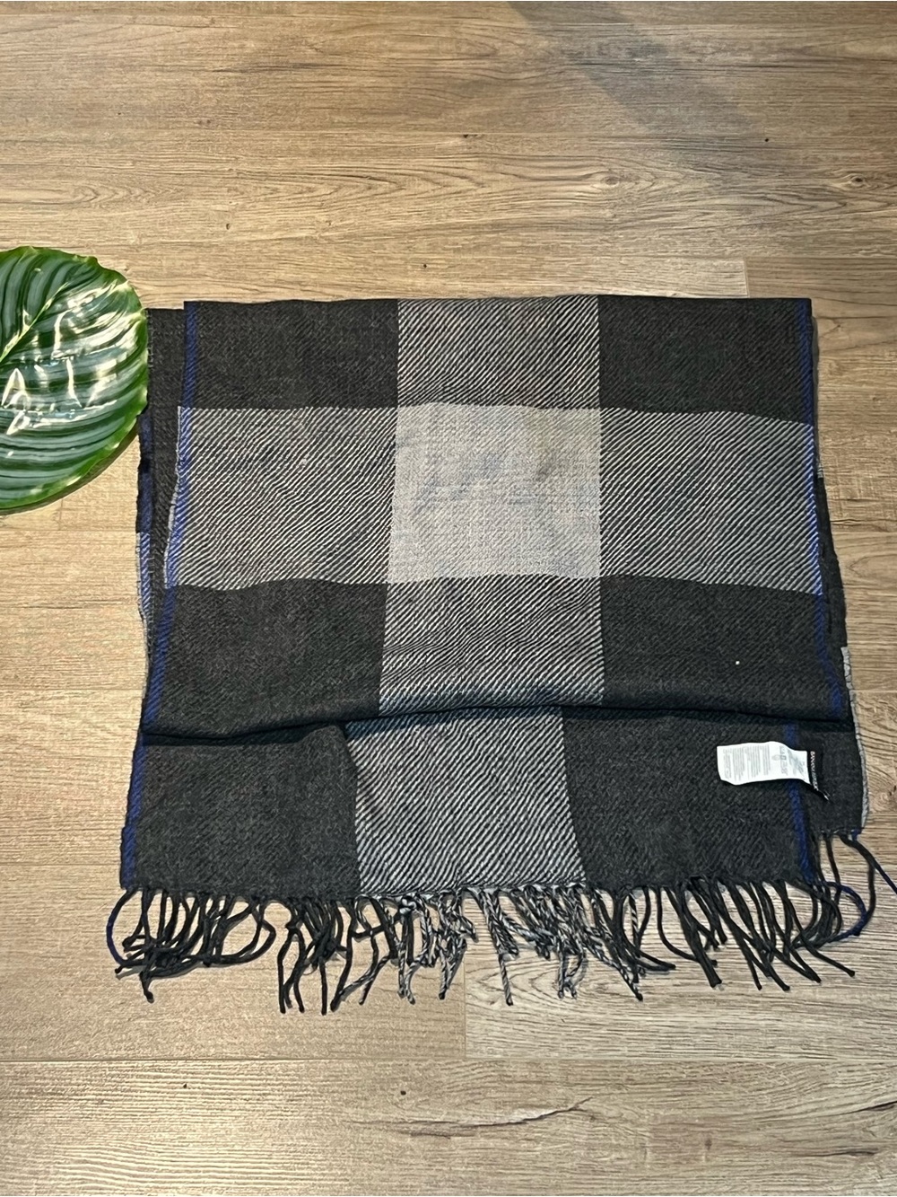 Banana Republic Black & Gray Checked Fringe Scarf